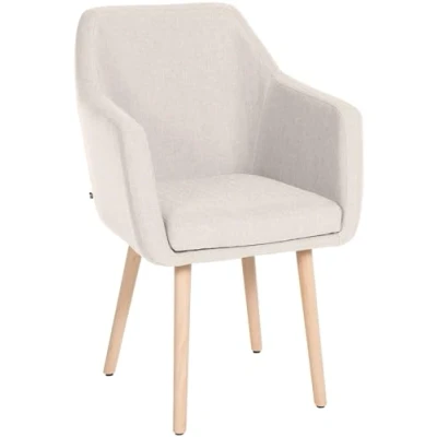 Image de CLP Chaise Retro De Salle A Manger Utrecht en Tissu I Assise Et Dossier Rembourrés Design avec Accoudoirs Piétement Bois Solide, Couleur:crème, Couleur du Cadre:Natura