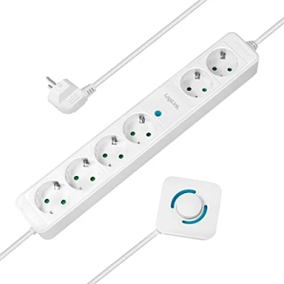 Image de LogiLink LPS271 Multiprise 6 Prises, Dont 4 avec Interrupteur à Pied, Prises CEE 7/3, 1,5 m, Blanc