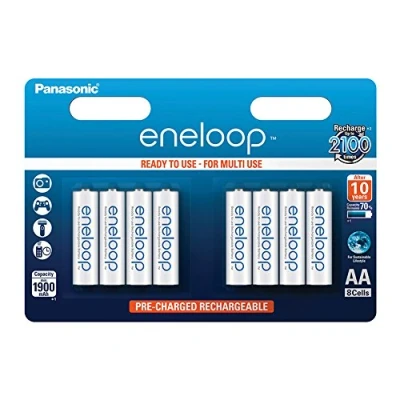Image de Panasonic eneloop, pile Ni MH prête à l&#039;emploi, AA Mignon, pack de 8, min. 1900 mAh, 2100 cycles charge, aux performances élevées et avec une faible autodécharge, rechargeable