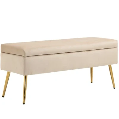 Image de HOMCOM 30,5 L Banc Coffre Rangement 2 en 1 Banquette Velours avec Couvercle à charnière et Pieds métal pour Couloir, Salon, Chambre 102L x 35l 43H cm, Jaune