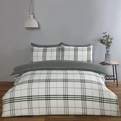 Image de Rapport Home Harris Check Parure de lit en Microfibre pour Simple 180 Fils réversible Gris
