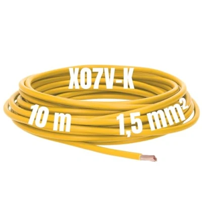 Image de Kalitec Câble de Câblage X07V K 1,5 mm² jaune 10 m Flexible En PVC Toron à fils fins unique monofilaire