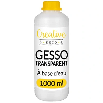 Image de Creative Deco Additif Gesso Acrylique Transparent 1L sous Couche Clair Apprêt et Préparation Liquide de la Peinture Couverture Parfaite pour Bois Papier Verre Non Jaunissant