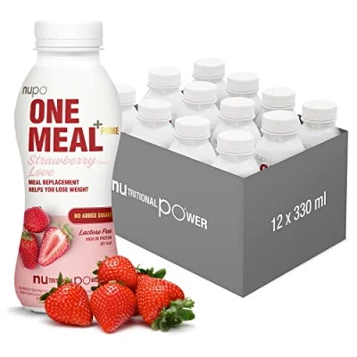 Image de NUPO One Meal + Prime Fraise I shake prêt à boire Savoureux substitut de repas avec 24 vitamines et minéraux Riche en protéines Sans sucre ajouté 12 x 330ml