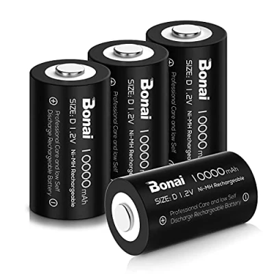 Image de BONAI Piles Rechargeables D LR20 10000mAh Ni MH 1.2V Accu, Type Baby Batterie Rechargeable 1200 Cycles,Faible Auto décharge Longue Vie (4 Piles)
