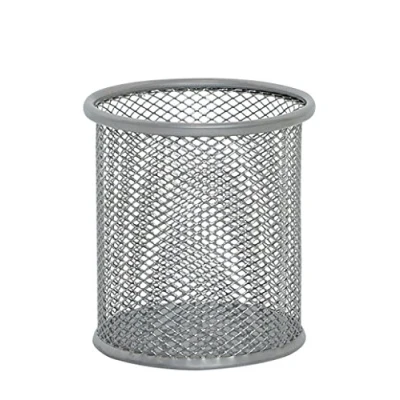 Image de Q Connect pot a Crayon rond, conception de maille, couleur argent