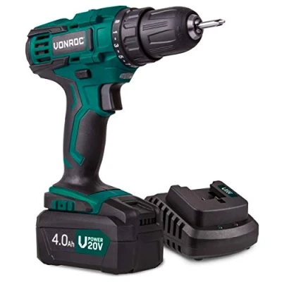 Image de VONROC Perceuse visseuse VPower 20V Set complet avec une batterie 4.0Ah, chargeur rapide, 2 embouts de vissage inclus