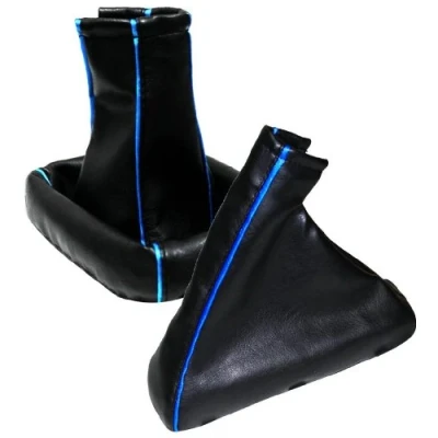 Image de AERZETIX Soufflet Levier de Vitesse Frein à Main Noir Bordure Bleue