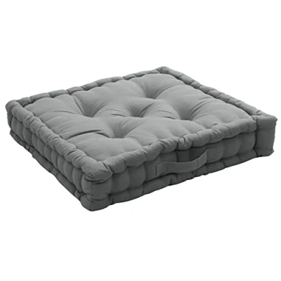 Image de Coussin de Sol avec poignée, 50 x cm, Gris, 100% Coton certifié Oeko Tex, Garnissage recyclé, Capitonné pour Assurer Une Bonne Tenue, Collection Panama, Enjoy Home