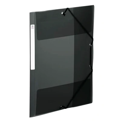 Image de Viquel Chemises plastique A4 avec rabats et étiquette d&#039;identification sur le côté Pochettes transparentes fermeture à élastique Rangement documents Noir translucide