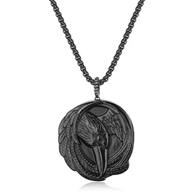Image de COAI Collier Ajustable Pendentif Aigle Pierre Obsidienne Noire Homme