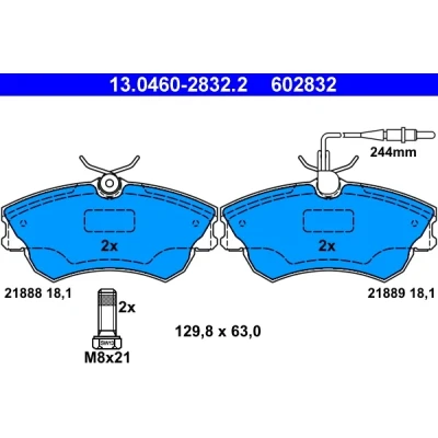 Image de ATE 13.0460 2832.2 Jeu de plaquettes frein contact signal d&#039;usure inclus avec vis d&#039;étrier RENAULT: ESPACE 3