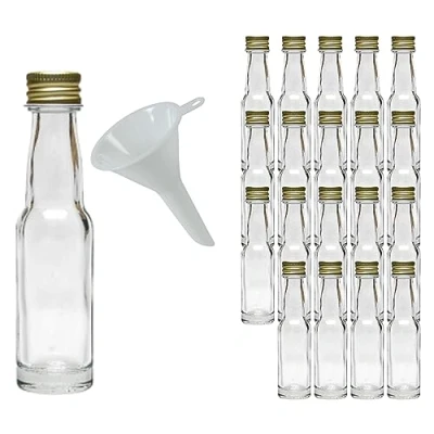 Image de mikken 20 mini bouteilles en verre de ml avec bouchon à vis et entonnoir.