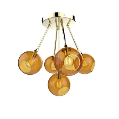 Image de DESIGN BY US Plafonnier Ballroom Molecule, ambre, verre, à 5 lampes