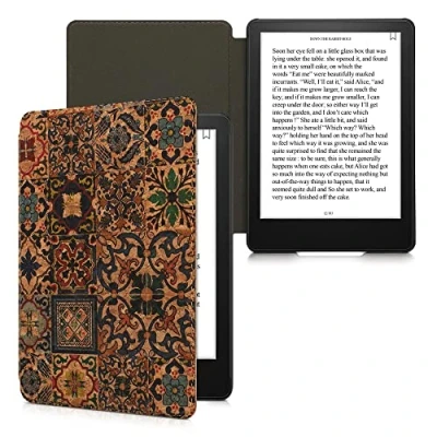Image de kwmobile Étui Compatible avec Amazon Kindle Paperwhite 11. Generation 2021 à Rabat Magnétique pour Tablette en Liège Carreaux Motifs Marron Bleu Rouge