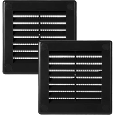 Image de Vent Systems Lot de 2 grilles d&#039;aération noires 100 x mm Fentes plates et carrées Protection contre les insectes intégrée Ouvertures CVC pour salle bain, bureau à