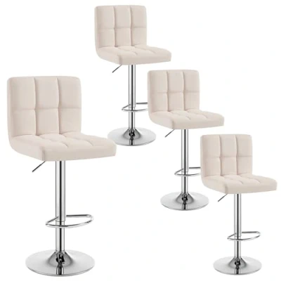 Image de WOLTU Tabourets Bar Lot de 4 Pied Noir/Blanc en Métal Siège Lin rembourrée Ajustables Hauteur avec Dossier,Crème, BH32cm 2