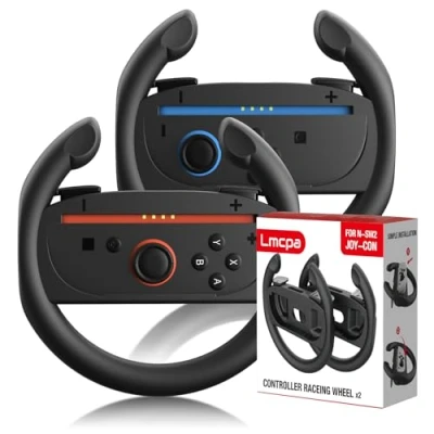Image de Lmcpa Lot de 2 Volants pour 2025 Nintendo Switch Joy Cons, Course Compatibles avec Mario Kart World 2, Noir