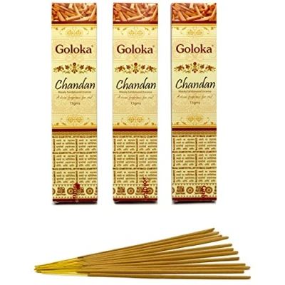 Image de Goloka Bâtons d&#039;encens Masala au Bois de Santal, Parfum Chandan, 3 boites