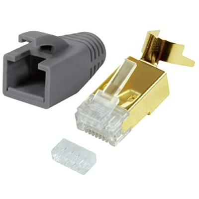 Image de odedo Lot de 10 fiches à sertir Cat 7 7A, 6A 8.1 blindées pour câble réseau Ethernet Gigabit jusqu&#039;à 8 mm Go Gris Connecteurs RJ45