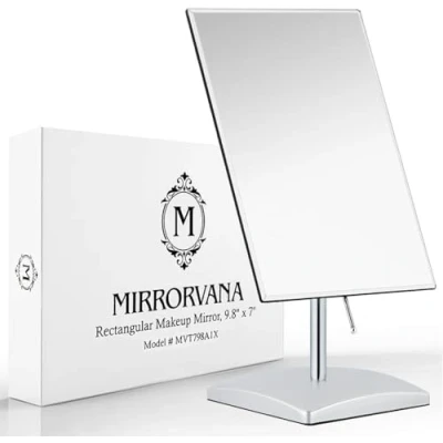 Image de Miroir Rectangulaire sur Pied pour Chambre et Salle de Bain, à Poser Coiffeuse, Maquillage Table, 25 x 18cm (Argent)