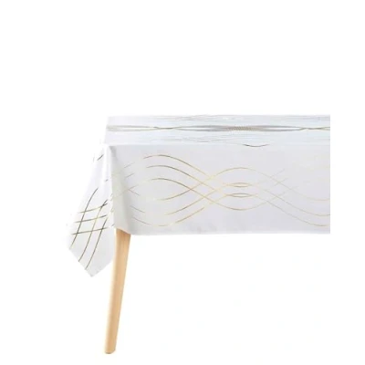 Image de douceur d&#039;intérieur, Nappe Rectangle (150 x 240 cm) Elona Blanc/Or, Polyester Imprimé Métallisé