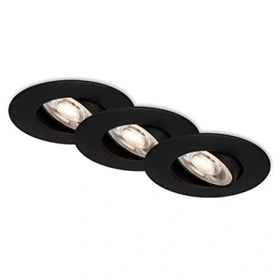 Image de BRILONER 7146 035 Luminaires, Lampes encastrées Jeu de 3 plafonniers, Module LED pivotant, 5 Watts, 460 lumens chacun, 000 Kelvin, IP23, Noir Mat, 90x24 mm (DxH)