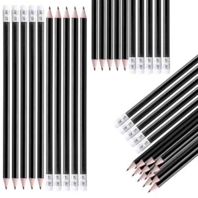 Image de NIPORO HB Lot de 100 crayons à papier en bois blanc avec gomme pré taillées Longueur 19 cm Durable Noir