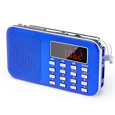 Image de PRUNUS J 908 Poste Radio Portable AM/FM, Petite Rechargeable avec Batterie de 1200mAh, Transistor éClairage Secours, Mini USB/SD/AUX (Bleu)