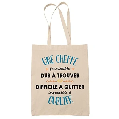 Image de Planetee Tote Bag Formidable Cheffe Beige Idée Cadeau Travail Boulot Métier Départ Retraite Collègue Femme Sac Cabas Réutilisable