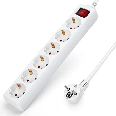 Image de Aigostar Multiprises 6 Prises Extension D&#039;alimentation de 3 Mètre Câble et Interrupteur Sécurité Enfant Blanc Prise Type Allemand