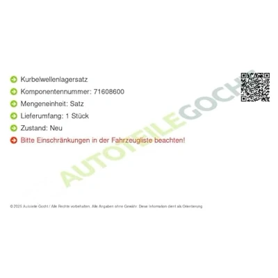 Image de KOLBENSCHMIDT 77601600 Kit de coussinet vilebrequin