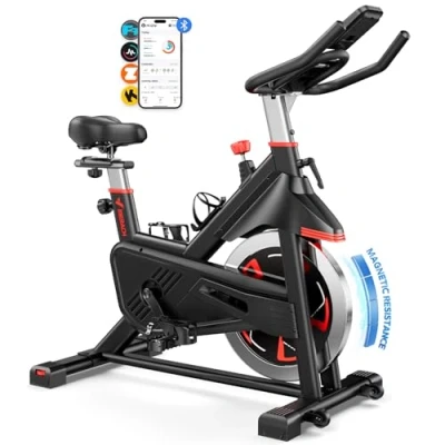 Image de MERACH Vélo d&#039;Appartement avec Résistance Magnétique, de Fitness d&#039;Intérieur Silencieux Siège Confortable Amélioré, Écran LCD, Support Tablette, Application Exclusive, Capacité Max 136 kg