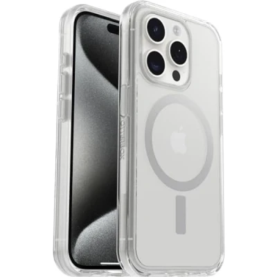 Image de Otterbox Symmetry Clear pour MagSafe Coque iPhone 15 Pro, Antichoc, Anti Chute, Fine, supporte 3 x Plus de Chutes Que la Norme Militaire, Transparent, Livré sans Emballage