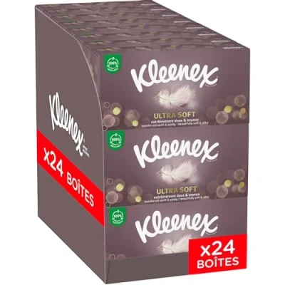 Image de KLEENEX Mouchoirs boîte Ultra soft (24 boîtes de 64 mouchoirs) doux et soyeux qui laissent une sensation bien être sur la peau Fabriqué en France