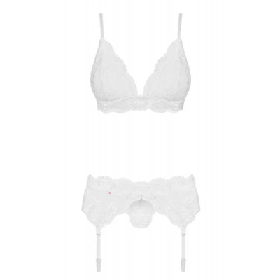 Image de Obsessive Ensemble 3 Pièces En Dentelle Avec Porte jarretelles Blanc