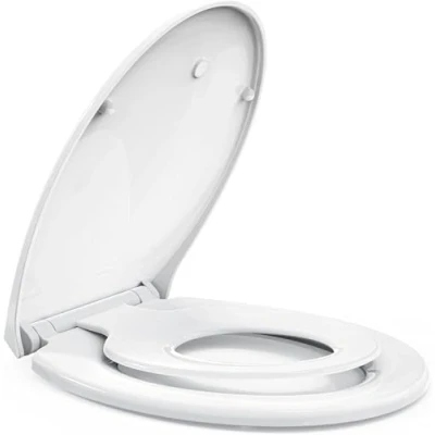 Image de STOREMIC lunette de toilette avec système d&#039;abaissement automatique, à fixer magnétique, fonction Quick Release Siège WC charnières réglables Blanc en plastique
