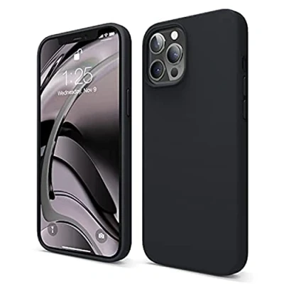 Image de elago Compatible avec iPhone 12 Pro Max, Coque de Protection intégrale en Silicone Liquide, Doublure Microfibre Douce Anti Rayures, 17 cm (Noir)