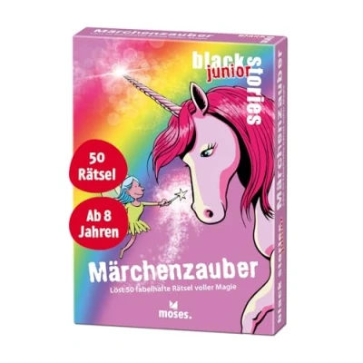 Image de moses Black Stories Junior fées 50 mystères Fabuleux de Contes Pleins Magie Licorne Cartes Variante jetons Points, Jeu d&#039;énigmes pour Les Enfants à partir 8 Ans, 90096, Jaune
