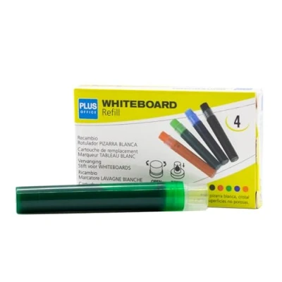 Image de Plus Office Marqueurs tableau blanc avec encre liquide rechargeable, pointe de 2 mm, idéal pour écrire sur verre, et autres surfaces lisses, effaçable (vert, recharge)