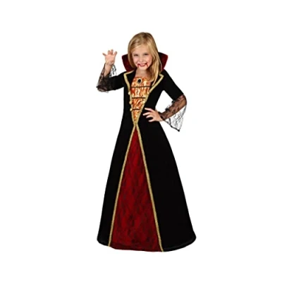 Image de Déguisement de vampire fille ATOSA robe longue noire et rouge à partir 3 ans