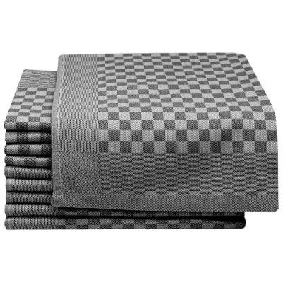 Image de ZOLLNER Lot de 10 torchons en Coton 46x70 cm Super absorbants et Robustes lavables jusqu&#039;à 60C à Carreaux Noir qualité gastronomique certifiés Oeko Tex®