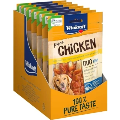 Image de Vitakraft Chicken Duo Fish Friandise pour chiens au poulet et poisson Riche en acides gras oméga 3 Recette sans sucres ajoutés céréales (8 x 80g)