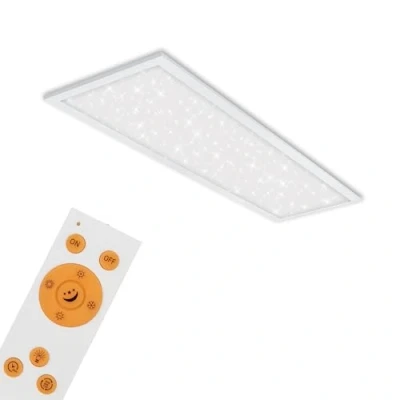 Image de BRILONER Leuchten Panneau LED, plafonnier avec décor étoilé, réglable, contrôle de la température couleur (CCT), télécommande incluse, 24 Watt, 2 200 Lumen, blanc, 1000x250x65 mm