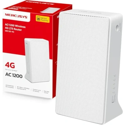 Image de MERCUSYS MB130 4G TP Link Routeur WiFi AC1200Mbps, Box SIM, Bi Bande, CAT4, Configuration Facile, Ports d&#039;Antenne Externe 4G, Modem Déverrouillé Compatible Toute SIM