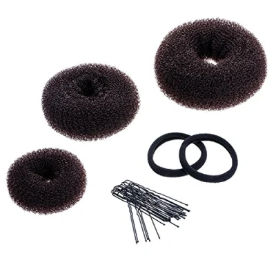 Image de 3 Pièces Donut Bun Maker Coiffure Chignon Bague Set pour les Cheveux Large, Medium et Small(Marron)