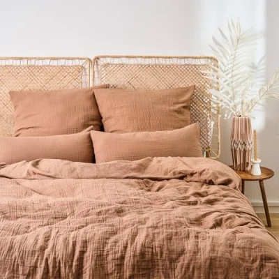 Image de Blumtal Musselin Linge de lit 200x220 cm Oeko TEX certifié Coton Housse Couette + 2X taies d&#039;oreiller 40x80 Mousseline cuivre