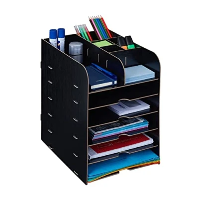Image de Relaxdays Organiseur de Bureau étagères pour Documents, 12 Compartiments, HxLxP: 34,5 x 25 32 cm, Rangement MDF, Noir