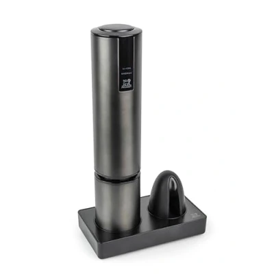 Image de PEUGEOT Elis Touch Tire Bouchon Electrique Rechargeable En Inox et ABS + Socle de Chargement Coupe Capsule Batterie Lithium Ion Autonomie Longue Durée Coloris Carbone