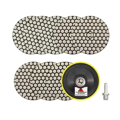 Image de Disque Diamant Polissage 4&quot;/100mm 8 Pièces Grain 50x3/100x3/200x2 Pads avec M14 Support Pads+Adaptateur pour Granit Marbre Pierre Artificielle Quartz Meuleuse D&#039;angle SANLEETEK
